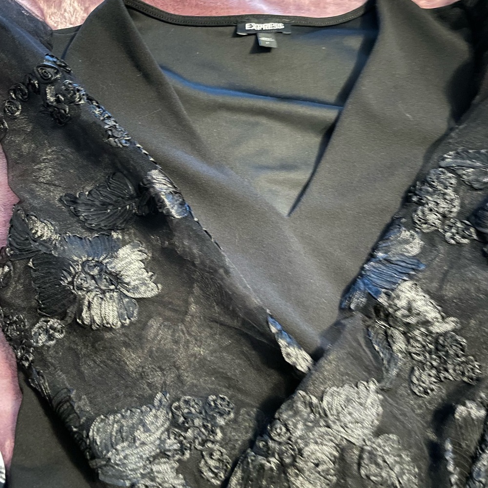 Express Long Sleeve Bodysuit with Sheer Floral Sleeves